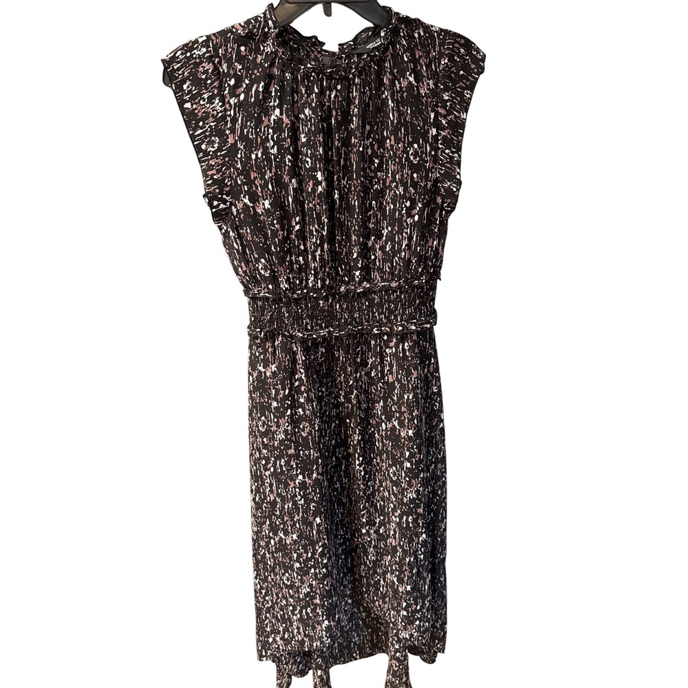 Simply Vera Vera Wang Dress XS Black‎ Sleeveless Ruffle Neck Abstract Print